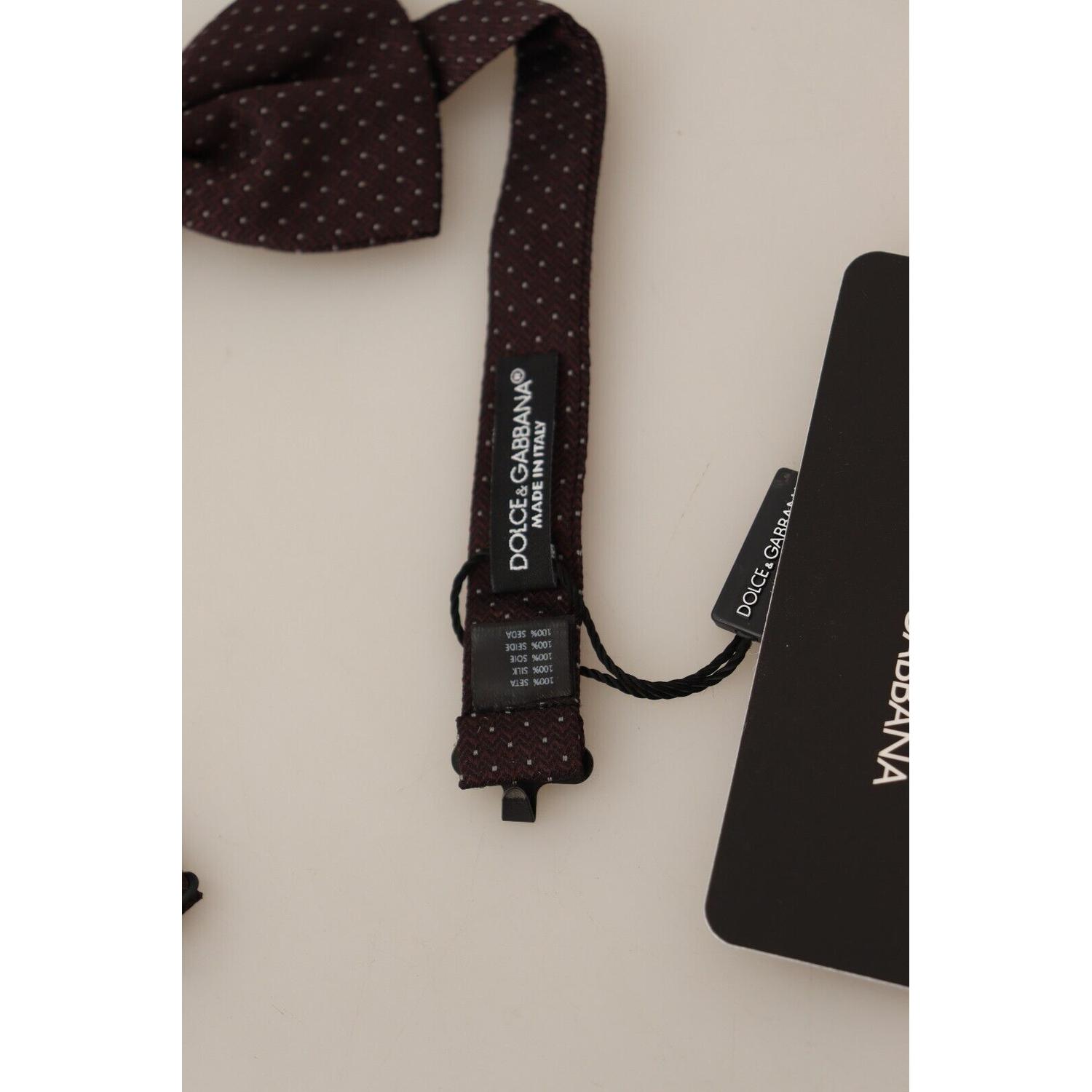 Dolce & Gabbana Brown Dotted Silk Adjustable Neck Papillon Bow Tie