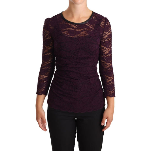 Dolce & Gabbana Elegant Sheer Lace Long Sleeve Blouse Blouse Top Dolce & Gabbana Black