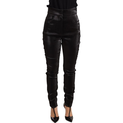 Dolce & Gabbana Black Silver Lurex Thread Cotton Stretch Pants Jeans & Pants