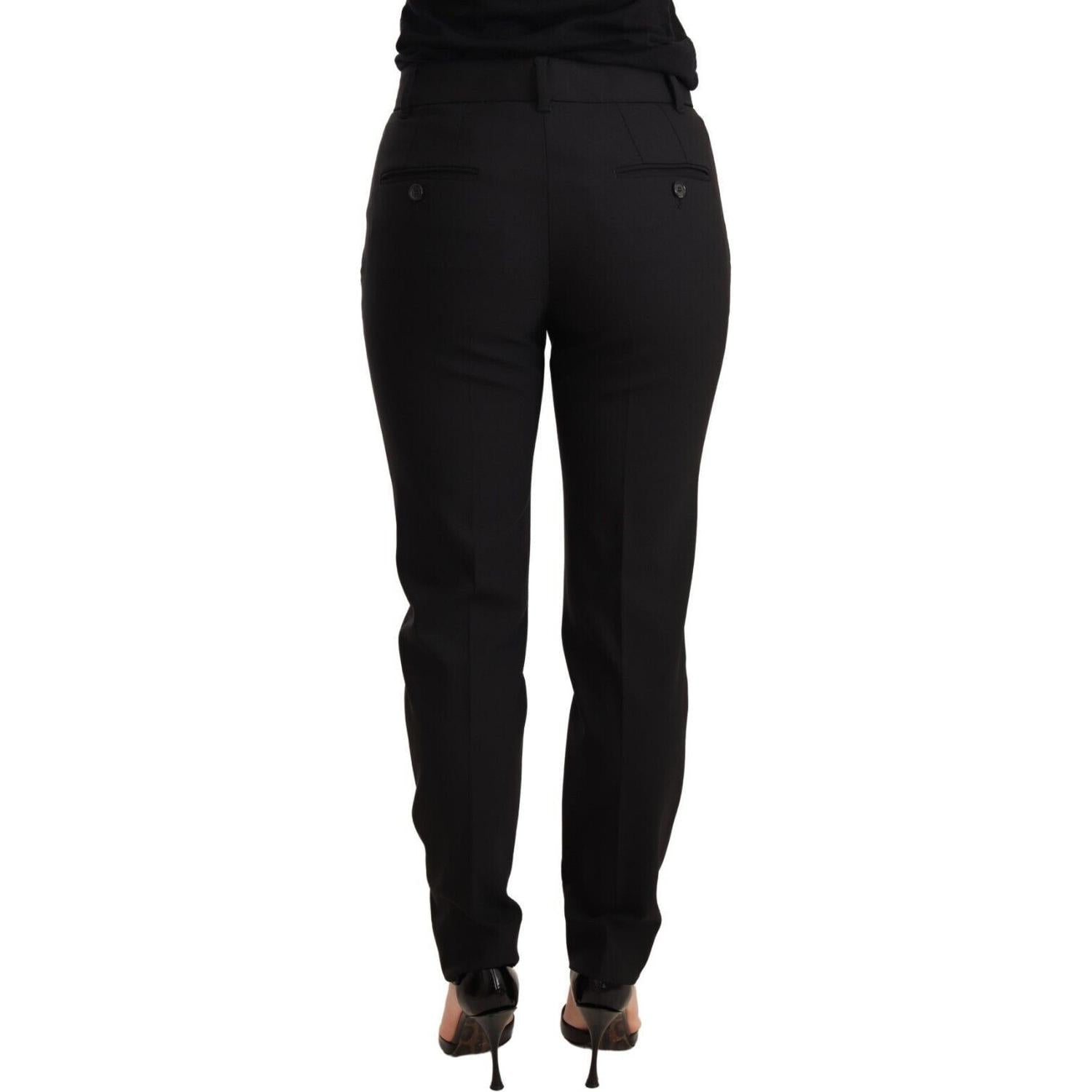 Dolce & Gabbana Black Tapered Women Trouser Virgin Wool Pants