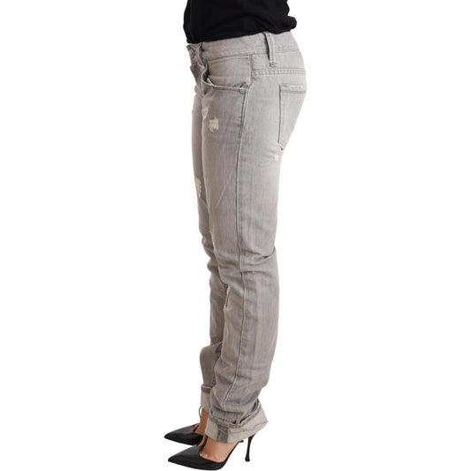 Acht Chic Slim Fit Tattered Gray Wash Jeans Jeans & Pants Acht Rosy Brown