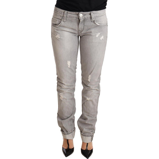 Acht Chic Slim Fit Tattered Gray Wash Jeans Jeans & Pants Acht Rosy Brown