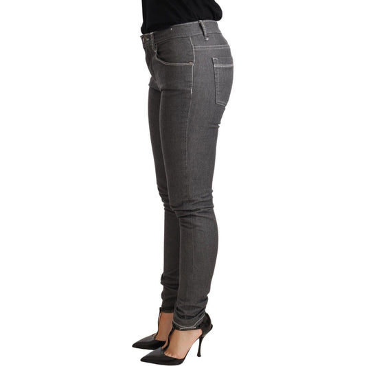 Acht Elegant Gray Mid Waist Skinny Jeans Jeans & Pants Acht Dark Slate Gray