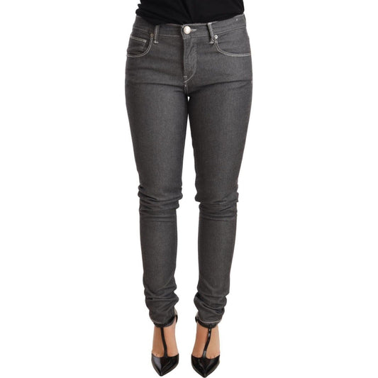 Acht Elegant Gray Mid Waist Skinny Jeans Jeans & Pants Acht Dark Slate Gray