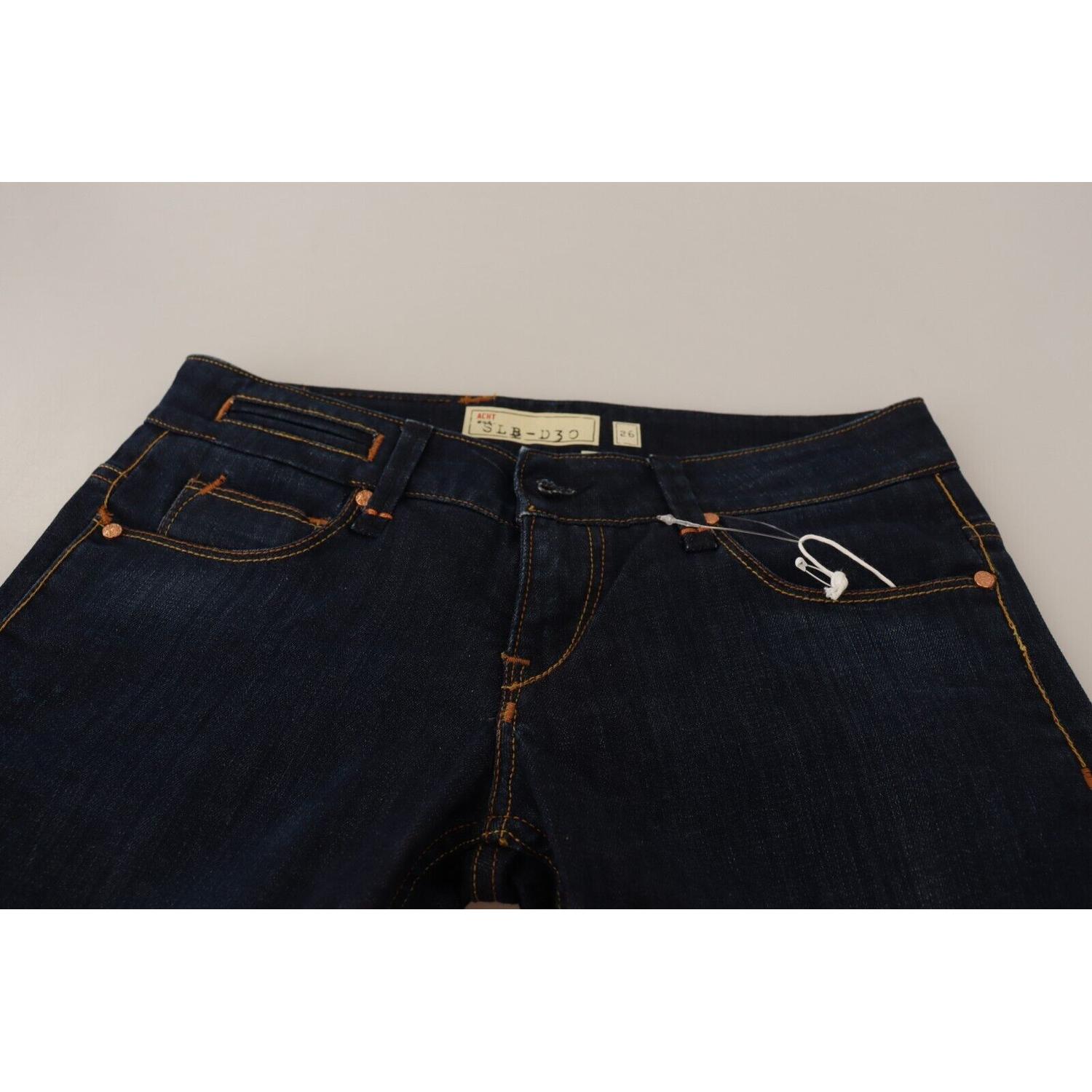 Acht Blue Washed Cotton Low Waist Skinny Denim Women Trouser Jeans