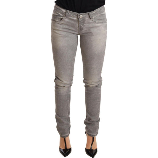 Acht Chic Gray Washed Slim Fit Cotton Jeans Jeans & Pants Acht Slate Gray