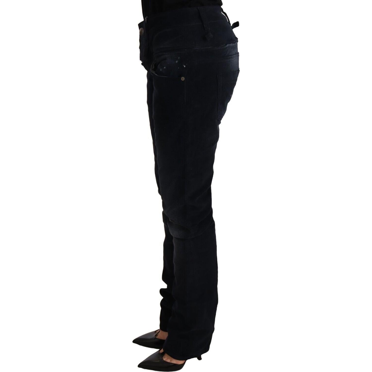 Acht Blue Washed Cotton Denim Low Waist Loose Fit Trousers Jeans