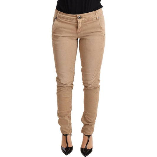 Ermanno Scervino Chic Low Waist Skinny Cotton Trousers Jeans & Pants Ermanno Scervino Rosy Brown