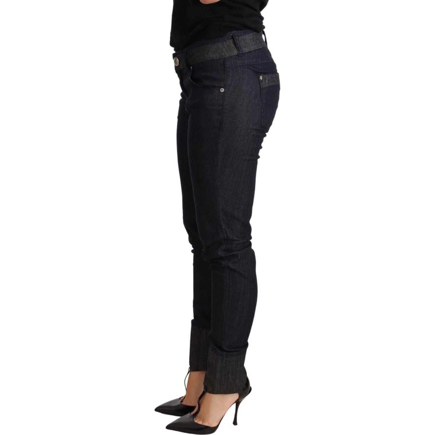 Ermanno Scervino Blue Skinny Folded Hem Denim Trouser Cotton Jeans
