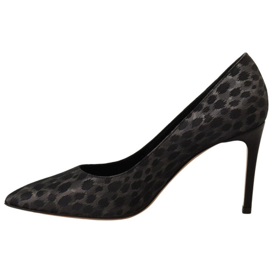 Sofia Black Leopard Leather Stiletto High Heels Pumps Shoes LA9379 - 39