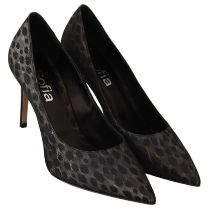 Sofia Black Leopard Leather Stiletto High Heels Pumps Shoes WOMAN PUMPS