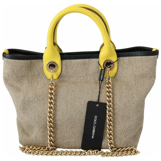 Dolce & Gabbana Beige Linen-Calf Tote with Gold Chain WOMAN SHOULDER BAGS Dolce & Gabbana Rosy Brown