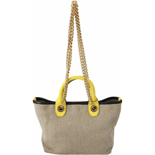 Dolce & Gabbana Beige Linen-Calf Tote with Gold Chain WOMAN SHOULDER BAGS Dolce & Gabbana Rosy Brown