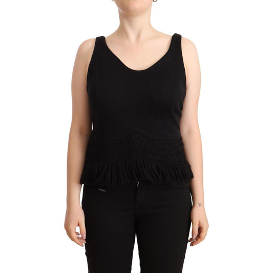 Ermanno Scervino Black Cotton Sleevelesss Tank Casual Top TSH7432 - 2