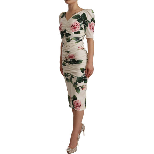 Dolce & Gabbana Elegant White Floral Sheath Dress Dress Dolce & Gabbana Rosy Brown