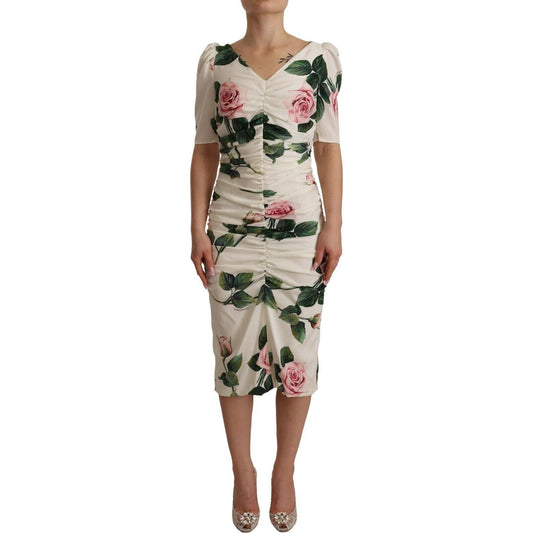 Dolce & Gabbana Elegant White Floral Sheath Dress Dress Dolce & Gabbana Rosy Brown