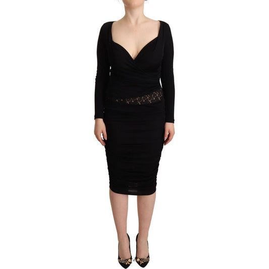 GF Ferre Black Long Sleeves Sweetheart Neck Midi Dress DR28585 - 40