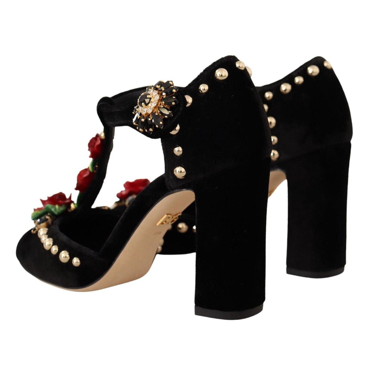 Dolce & Gabbana Black Mary Jane Pumps Roses Crystals Shoes