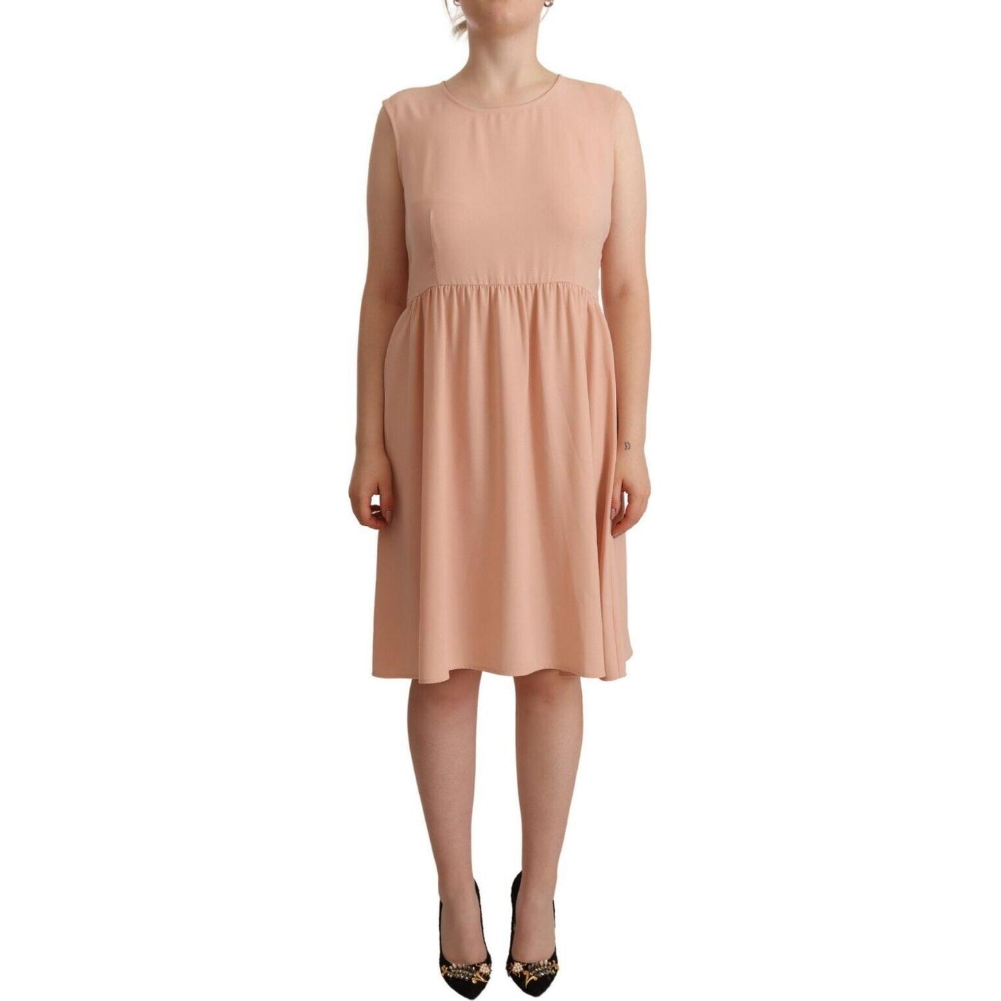 Twinset Beige Polyester Sleeveless Shift Knee Length Dress WOMAN DRESSES