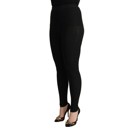 Dolce & Gabbana Black Cashmere Stretch Waist Tights Pants Jeans & Pants