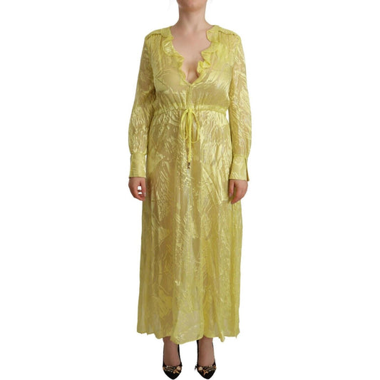 Patrizia Pepe Sunshine Silk Blend Maxi Dress - Long Sleeves & Plunge WOMAN DRESSES Patrizia Pepe Dark Khaki