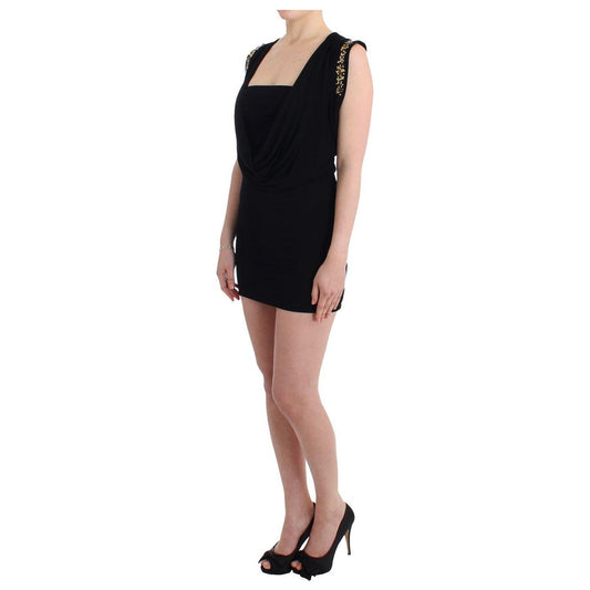 Roccobarocco Elegant Sleeveless Black Mini Dress with Gold Details Dresses Roccobarocco Rosy Brown