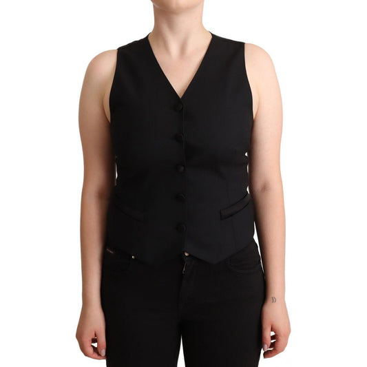 Dolce & Gabbana Black Button Down Sleeveless Viscose Vest Top TSH7062 - 36