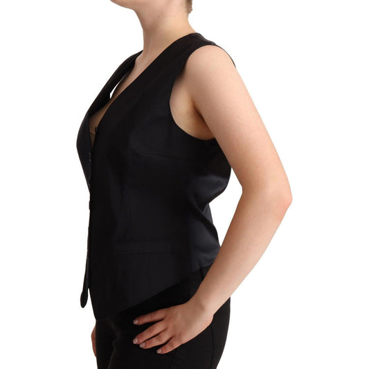 Dolce & Gabbana Black Button Down Sleeveless Vest Waiscoat Top TSH7066 - 50