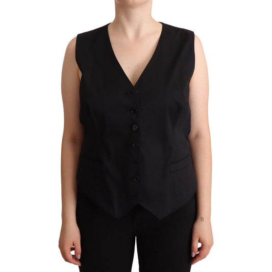 Dolce & Gabbana Black Button Down Sleeveless Vest Waiscoat Top TSH7066 - 50
