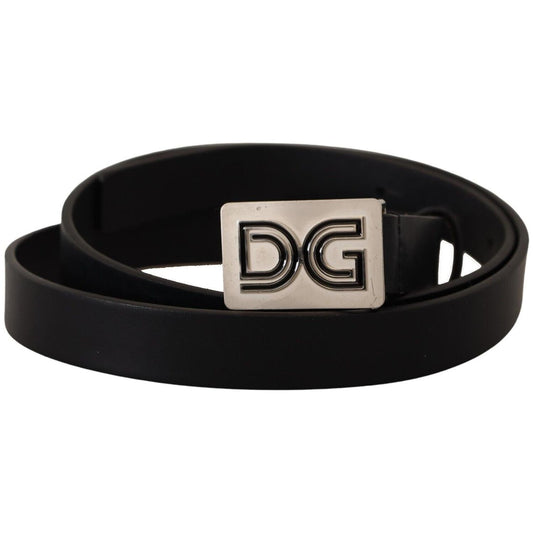 Dolce & Gabbana Elegant Black Leather Belt with Silver Buckle Dolce & Gabbana Black