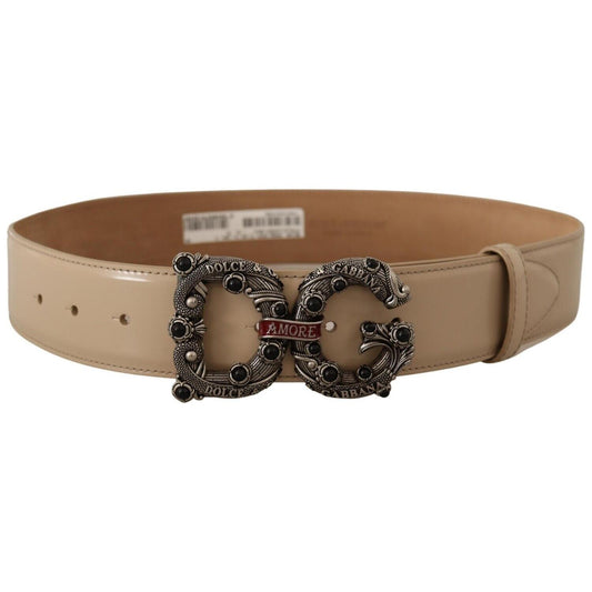 Dolce & Gabbana Vintage-Brass Logo Pearl Embellished Belt WOMAN BELTS Dolce & Gabbana Dim Gray