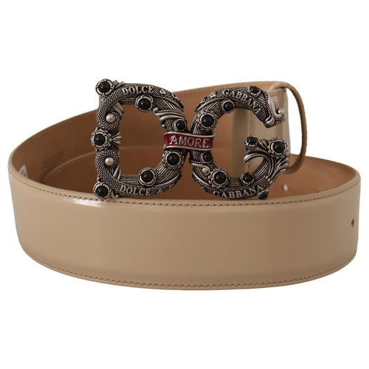 Dolce & Gabbana Vintage-Brass Logo Pearl Embellished Belt WOMAN BELTS Dolce & Gabbana Dim Gray