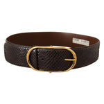 Dolce & Gabbana Brown Exotic Leather Gold Oval Buckle Belt