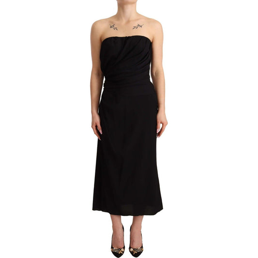 Dolce & Gabbana Black Silk Stretch Strapless Sheath Midi Dress DR28252 - 40