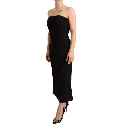 Dolce & Gabbana Black Silk Stretch Strapless Sheath Midi Dress