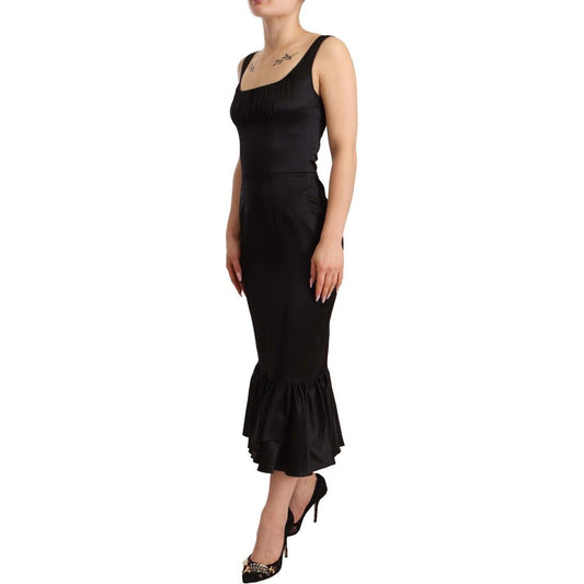 Dolce & Gabbana Black Silk Stretch Sheath Mermaid Midi Dress DR28242 - 40
