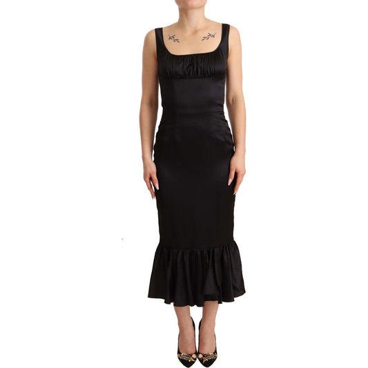 Dolce & Gabbana Black Silk Stretch Sheath Mermaid Midi Dress DR28242 - 40