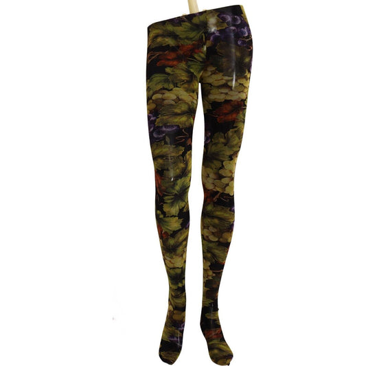 Dolce & Gabbana Elegant Black Grapes Printed Nylon Tights Dolce & Gabbana Black