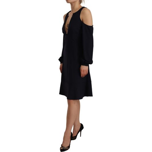 Twinset Black Long Sleeves Open Shoulder A-line Dress DR28453 - 40