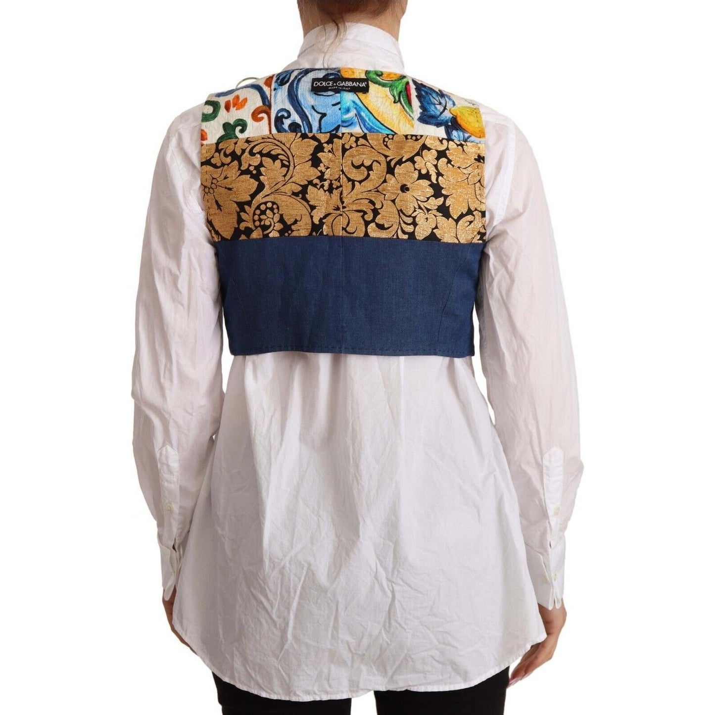 Dolce & Gabbana Multicolor Embellished Waist Coat Cotton Top