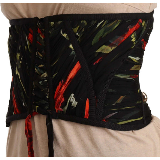 Dolce & Gabbana Black Corset Belt Stretch Waist Strap Silk Top TSH6823 - 46