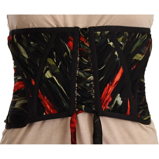 Dolce & Gabbana Black Corset Belt Stretch Waist Strap Silk Top TSH6823 - 46