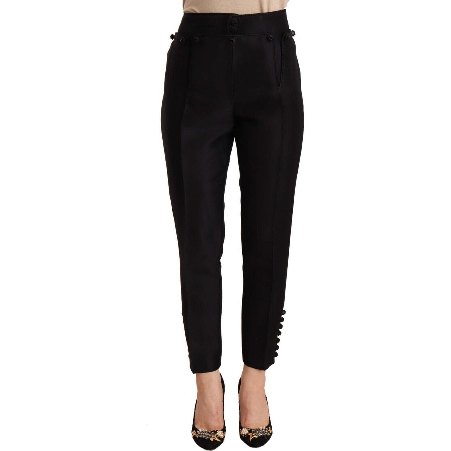 Dsquared² Black Button Embellished Cropped High Waist Pants1728,67345645728,Black,Clothing,Cropped Pants - Pants - Clothing,Dsquared²,IT40|S,Jeans & Pants - Women - Clothing,New with tags,Pants - Clothing,Women,Women - Clothing