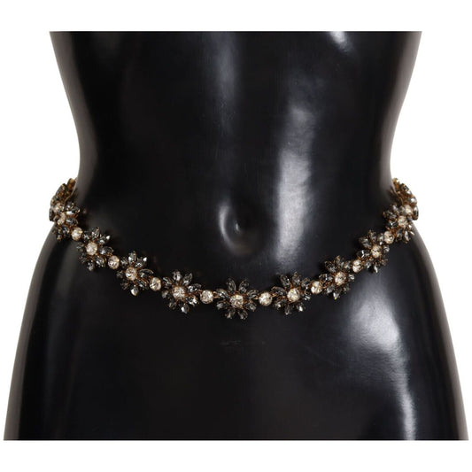 Dolce & Gabbana Elegant Crystal Daisy Chain Leather Belt WOMAN BELTS Dolce & Gabbana Black