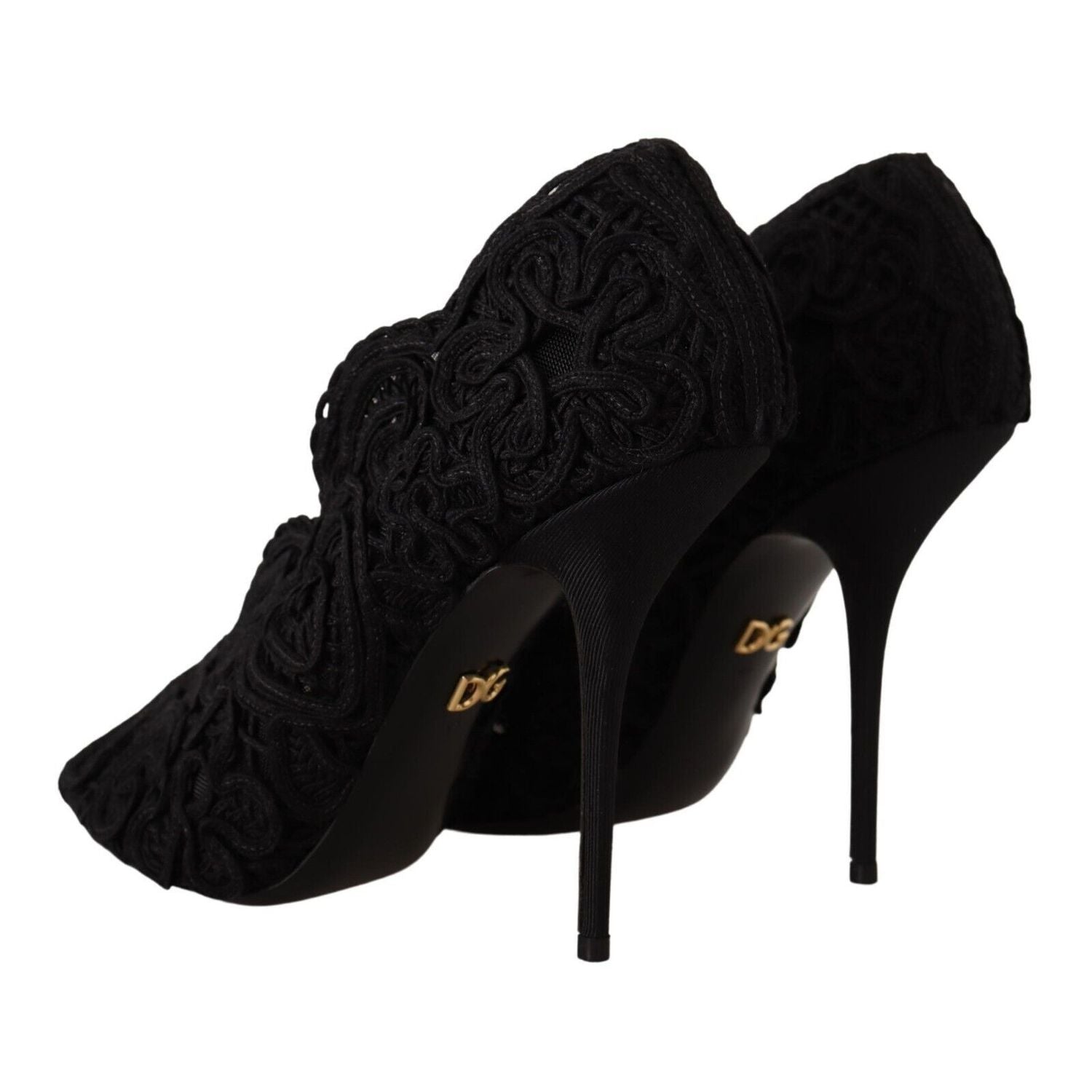 Dolce & Gabbana Black Cordonetto Ricamo Pump Open Toe Shoes