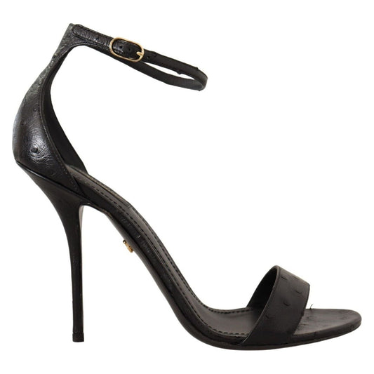 Dolce & Gabbana Black Ostrich Ankle Strap Heels Sandals Shoes LA9584 - 41