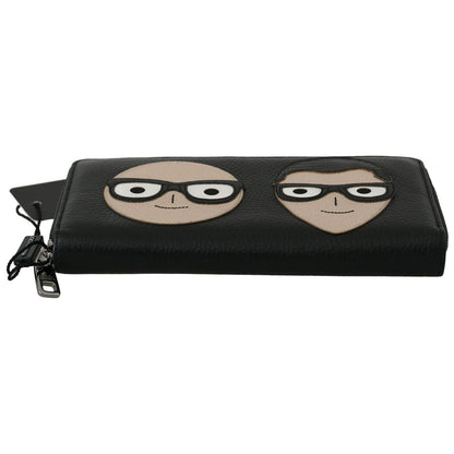 Dolce & Gabbana Black Leather #DGFAMILY Zipper Continental Mens Wallet