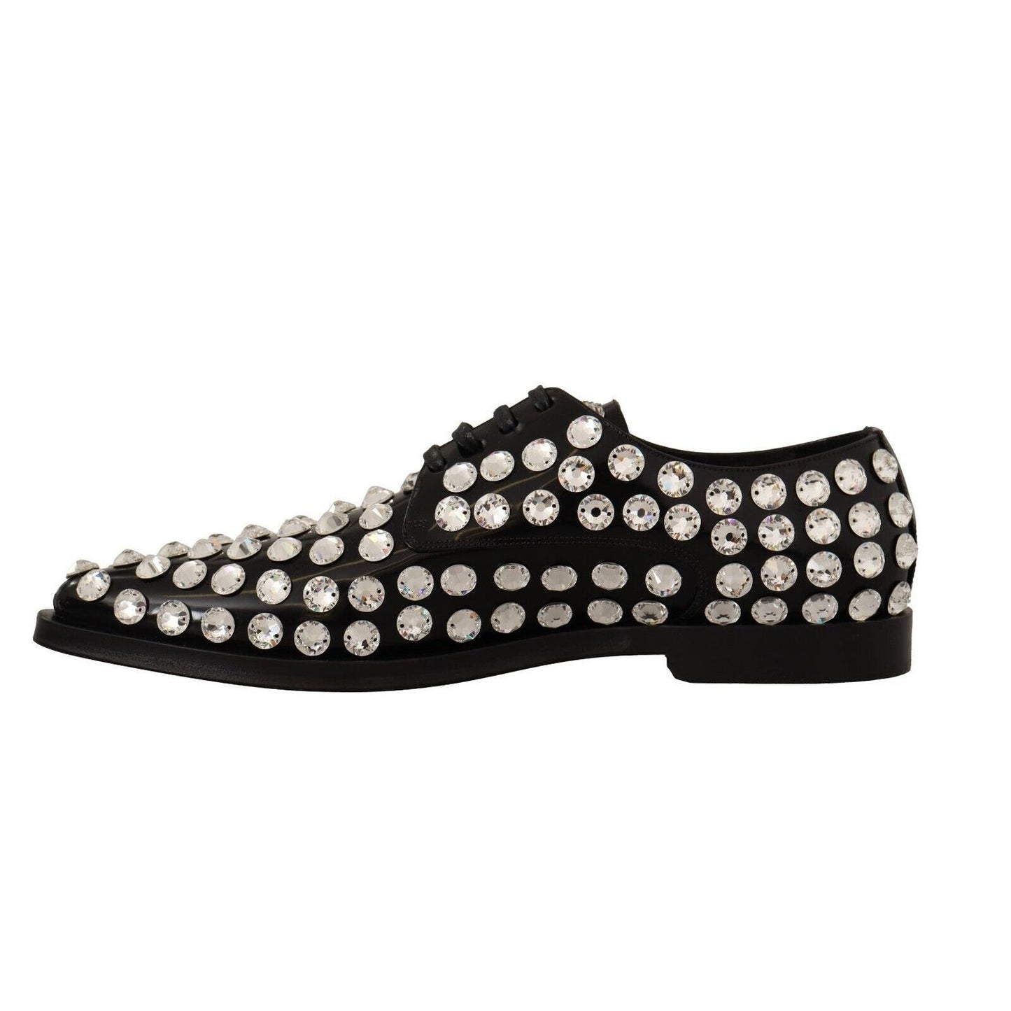 Dolce & Gabbana Black Leather Crystals Lace Up Formal Shoes