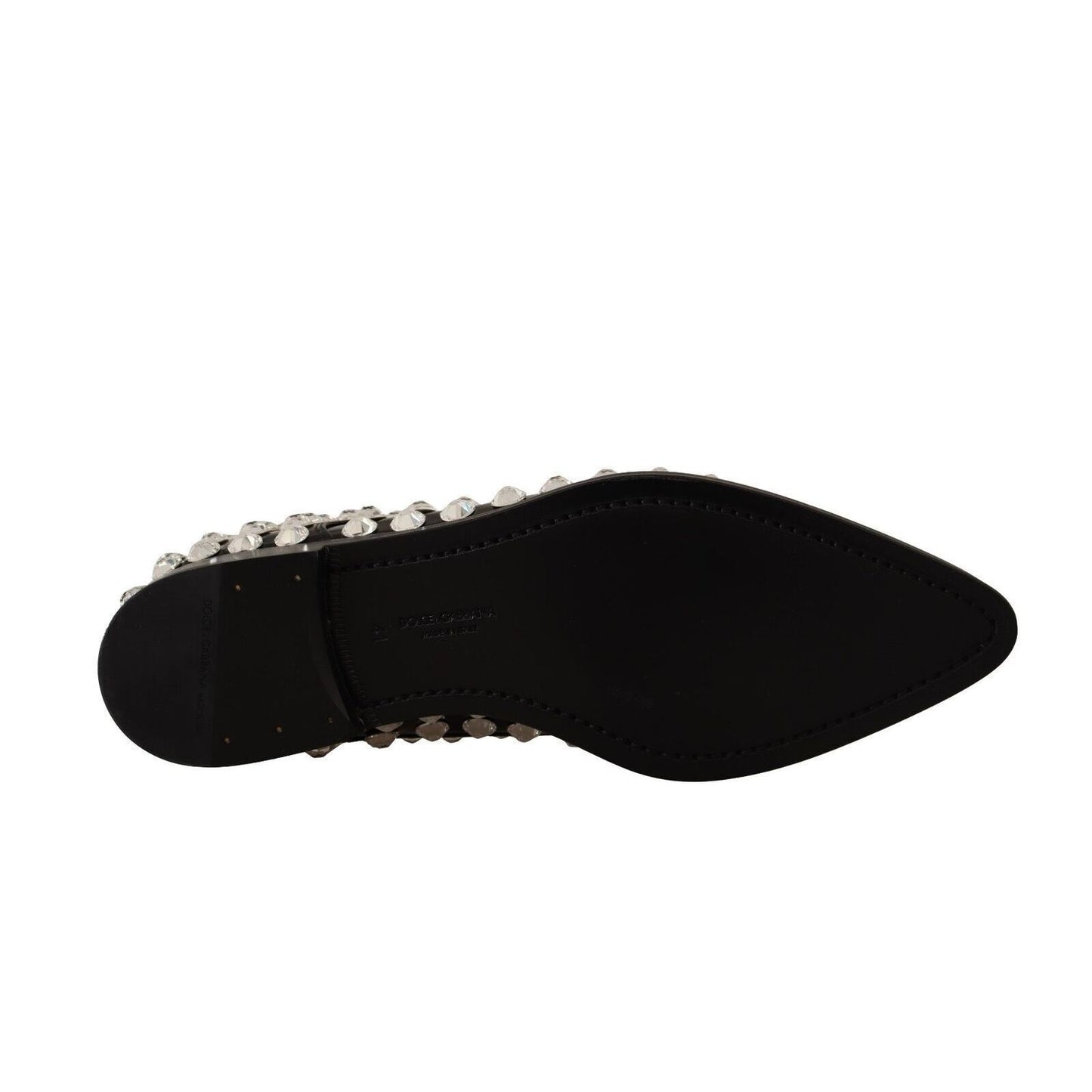 Dolce & Gabbana Black Leather Crystals Lace Up Formal Shoes