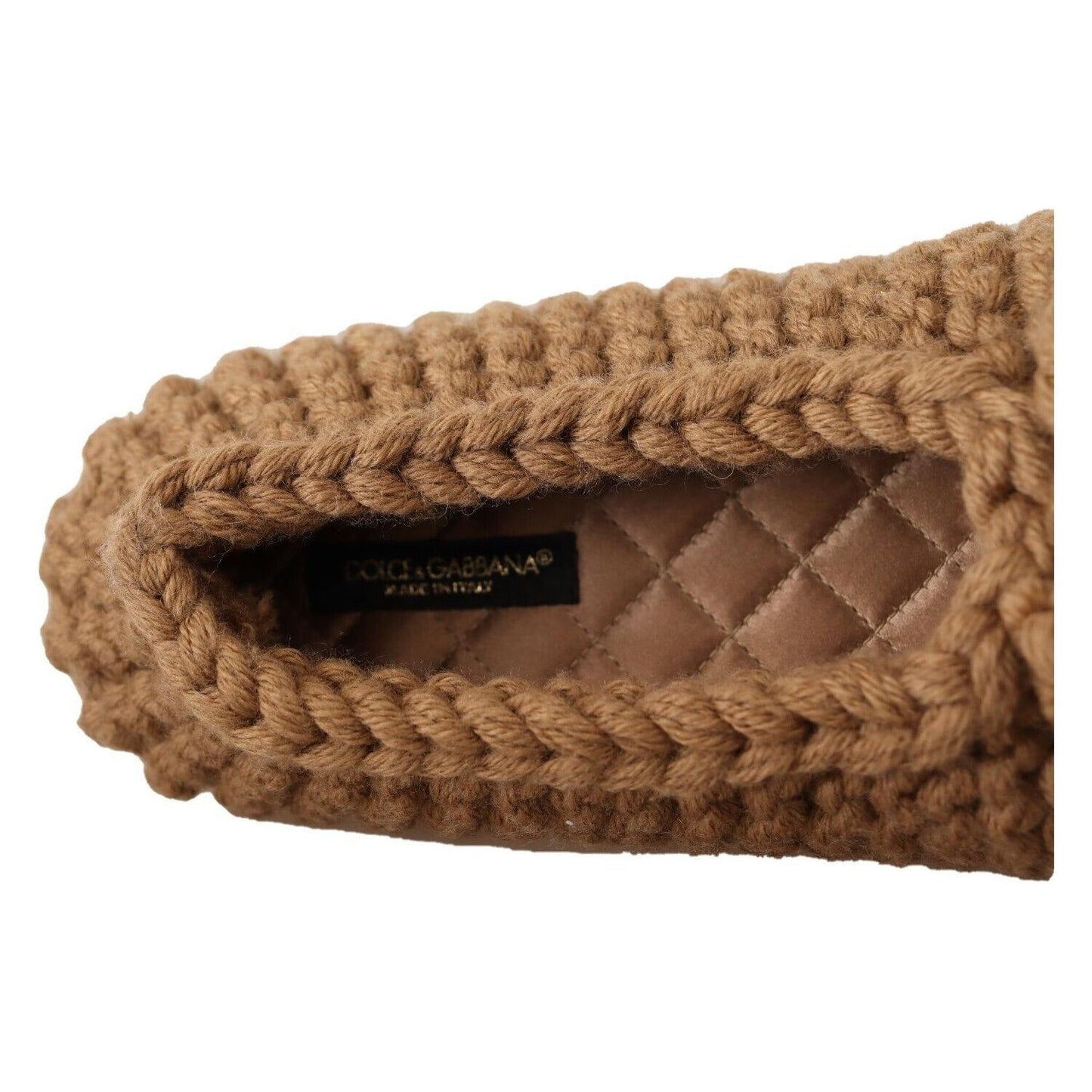 Dolce & Gabbana Brown Slip On Ballerina Flats Wool Knit Shoes